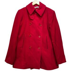 David Brooks Women's Wool Double Breasted Coat Jacket Long Sleeve Size L Red